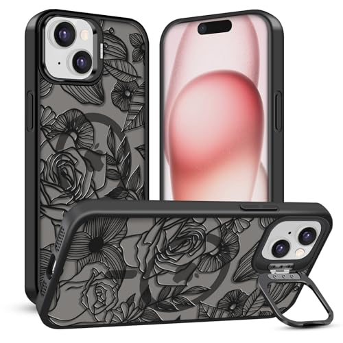 TQLGY Magnetische Schutzhülle für iPhone 15, durchscheinende matte Rückseite, Blumenlinie, Rose, kompatibel mit MagSafe, integrierter Ständer, militärischer Fallschutz, Schwarz TQLGY Magnetische Schutzhülle für iPhone 15, durchscheinende matte Rückseite, Blumenlinie, Rose, kompatibel mit MagSafe, integrierter Ständer, militärischer Fallschutz, Schwarz von TQLGY