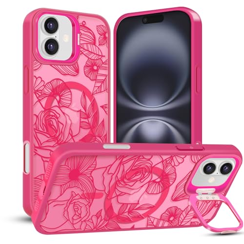 TQLGY Magnetische Schutzhülle für iPhone 16 Plus, durchscheinende matte Rückseite, Blumenlinie, Rose, kompatibel mit MagSafe, integrierter Ständer, militärischer Fallschutz, Hot Pink TQLGY Magnetische Schutzhülle für iPhone 16 Plus, durchscheinende matte Rückseite, Blumenlinie, Rose, kompatibel mit MagSafe, integrierter Ständer, militärischer Fallschutz, Hot Pink von TQLGY