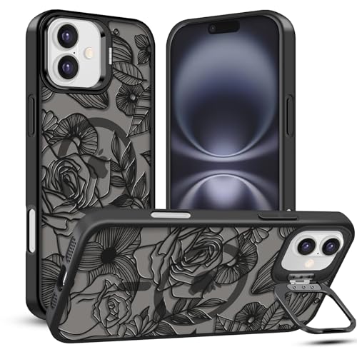 TQLGY Magnetische Schutzhülle für iPhone 16 Plus, durchscheinende matte Rückseite, Blumenlinie, Rose, kompatibel mit MagSafe, integrierter Ständer, militärischer Fallschutz, Schwarz TQLGY Magnetische Schutzhülle für iPhone 16 Plus, durchscheinende matte Rückseite, Blumenlinie, Rose, kompatibel mit MagSafe, integrierter Ständer, militärischer Fallschutz, Schwarz von TQLGY