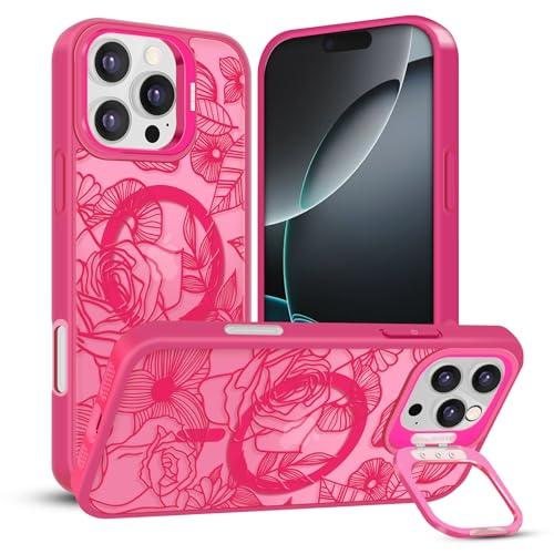 TQLGY Magnetische Schutzhülle für iPhone 16 Pro, durchscheinende matte Rückseite, florale Linie, Rose, kompatibel mit MagSafe, integrierter Ständer, militärischer Fallschutz, Hot Pink TQLGY Magnetische Schutzhülle für iPhone 16 Pro, durchscheinende matte Rückseite, florale Linie, Rose, kompatibel mit MagSafe, integrierter Ständer, militärischer Fallschutz, Hot Pink von TQLGY