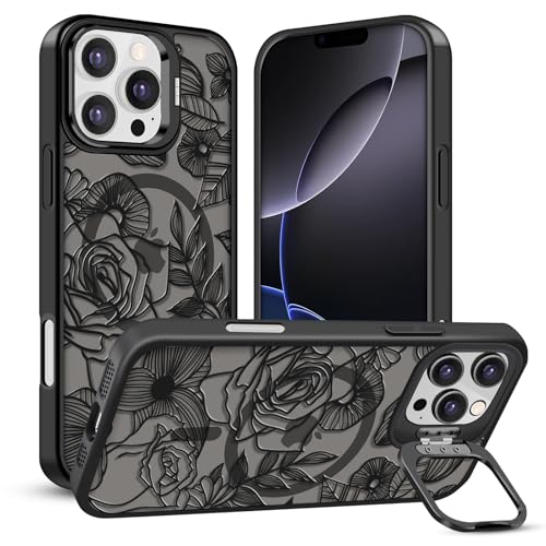 TQLGY Magnetische Schutzhülle für iPhone 16 Pro, durchscheinende matte Rückseite, florale Linie, Rose, kompatibel mit MagSafe, integrierter Ständer, militärischer Fallschutz, Schwarz TQLGY Magnetische Schutzhülle für iPhone 16 Pro, durchscheinende matte Rückseite, florale Linie, Rose, kompatibel mit MagSafe, integrierter Ständer, militärischer Fallschutz, Schwarz von TQLGY