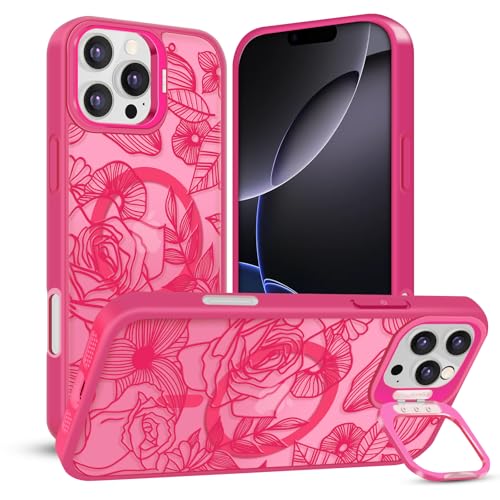 TQLGY Magnetische Schutzhülle für iPhone 16 Pro Max, durchscheinende matte Rückseite, florale Linie, Rose, Handyhülle für Frauen, kompatibel mit MagSafe, integrierter Stash-Ständer, militärischer TQLGY Magnetische Schutzhülle für iPhone 16 Pro Max, durchscheinende matte Rückseite, florale Linie, Rose, Handyhülle für Frauen, kompatibel mit MagSafe, integrierter Stash-Ständer, militärischer von TQLGY