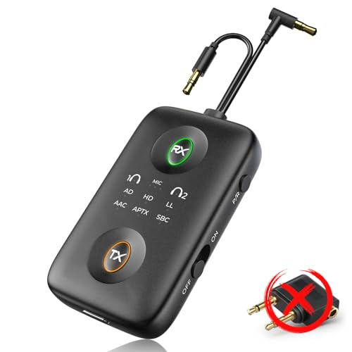 TQPXZO Bluetooth 5.4 Adapter Transmitter mit dualem 3,5-mm-Klinke, 2 in 1 Bluetooth Sender & Empfänger Kompatibel mit Flugzeug, TV, Auto, Stereoanlage, Bluetooth Splitter für 2 Kopfhörer von TQPXZO