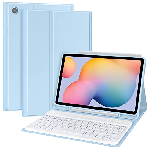 Schutzhülle mit Tastatur für Samsung Galaxy Tab S6 Lite 10,4 Zoll (26,4 cm) 2024/2022/2020 (Modell: SM P620/P625/P610/P613/P615/P619), Stifthalterung und kabellose Bluetooth-Tastatur Spanisch Ñ von TQQ