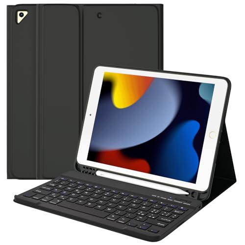 Schutzhülle mit Tastatur für iPad 10.2, iPad 9th/8th/7th, Schutzhülle mit Tastatur für iPad Air 3 10.5, integrierter Stifthalter BT-Tastatur, automatische Sleep/Wake-Funktion von TQQ