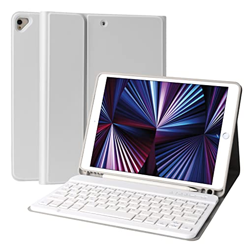 Schutzhülle mit Tastatur für iPad 10.2 9th 2021/8th 2020/7th 2019, Tastatur für iPad Air 3 10.5, integrierte Stifthalterung, BT-Tastatur mit Hintergrundbeleuchtung, Automatische Weckfunktion (Grau) von TQQ