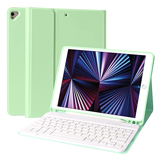Schutzhülle mit Tastatur für iPad 10.2 9th 2021/8th 2020/7th 2019, Tastatur für iPad Air 3 10.5, integrierte Stifthalterung, BT-Tastatur mit Hintergrundbeleuchtung, Automatische Weckfunktion (grün) von TQQ