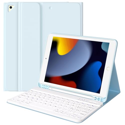 TQQ Schutzhülle mit Tastatur für iPad 25,6 cm (10,2 Zoll) 2021/2020/2019 (7a/8a/9. Generation), iPad Pro 10,5/iPad Air 3, italienische QWERTY-Tastatur, mit Hintergrundbeleuchtung in 7 Farben, von TQQ