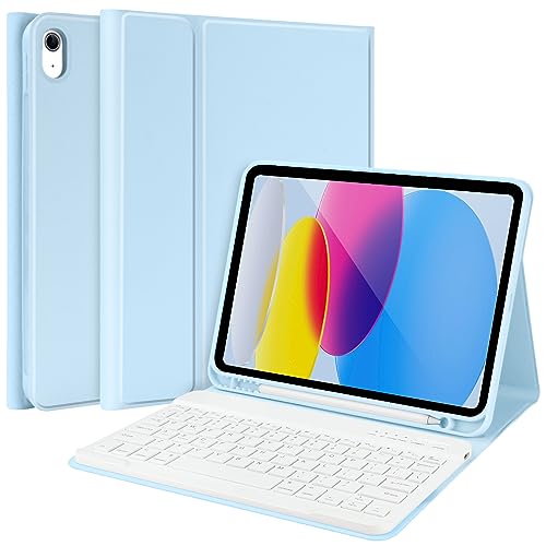TQQ iPad 10. Generation Hülle mit Tastatur (QWERTZ Deutsches Layout), Abnehmbar – Stifthalter – Klappständer Abdeckung –Kompatibel mit dem iPad 10. Generation 10.9" 2022 von TQQ