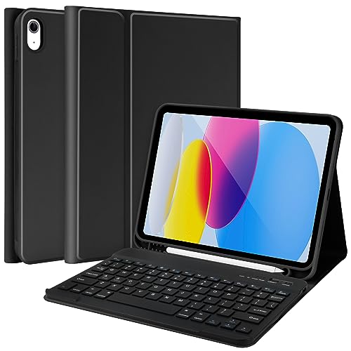 Tastaturhülle für iPad 10. Generation 2022 10,2 Zoll, abnehmbare Bluetooth-Tastatur mit Stifthalter für das neue iPad 10. Generation 10,2 Zoll 2022 (schwarz) von TQQ