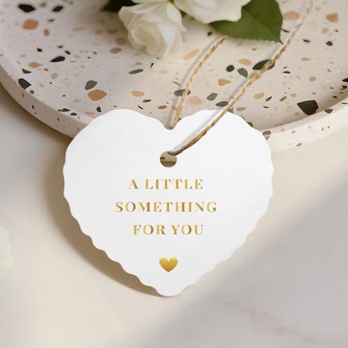 TQQBUU 50 Stück Goldfolien-Dankesanhänger mit Schnur, vorgestanztes Loch, Geschenkanhänger mit Schnur – perfekt für Hochzeiten, Babypartys, Partys, Feiertage, Jubiläen, Feiern (6 x 5,5 cm) von TQQBUU