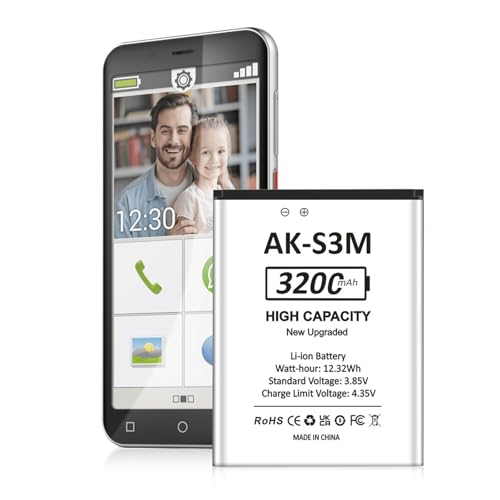 TQTHL AK-S3m akku 3200 mAh akku AK-S3m (V1.0) (S3m) Emporia SMART 3 Mini,S4 ersatz akku AK-S3m Kompatibel mit Emporia SMART 3 Mini Smartphone (S3m) von TQTHL