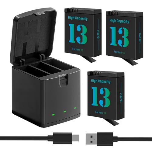 3-Stück Hero 13 Akku Ladegerät Kit 2800mAh Ersatzakkus Typ-C LED Dreikanal-Ladegerät für Hero 13 Black Vollkompatibel mit Original(3 Stück Batterie + 1 Stück Ladefach) 3-Stück Hero 13 Akku Ladegerät Kit 2800mAh Ersatzakkus Typ-C LED Dreikanal-Ladegerät für Hero 13 Black Vollkompatibel mit Original(3 Stück Batterie + 1 Stück Ladefach) von TQTHL