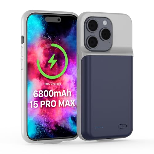 TQTHL Akkuhülle für iPhone 15 Pro Max, [ 6800mAh ] Zusatzakku Ladehülle Akku hülle Handyhülle,wiederaufladbare Powerbank Akku Hülle kompatibel für iPhone 15 Pro Max (6.7 Zoll) (Blau) von TQTHL