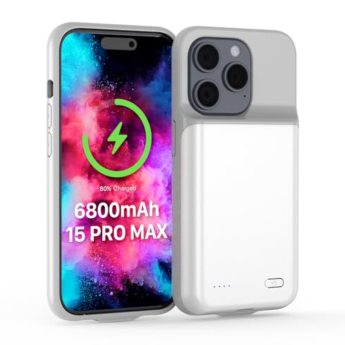 TQTHL Akkuhülle für iPhone 15 Pro Max, [ 6800mAh ] Zusatzakku Ladehülle Akku hülle Handyhülle,wiederaufladbare Powerbank Akku Hülle kompatibel für iPhone 15 Pro Max (6.7 Zoll) (Weiß) von TQTHL