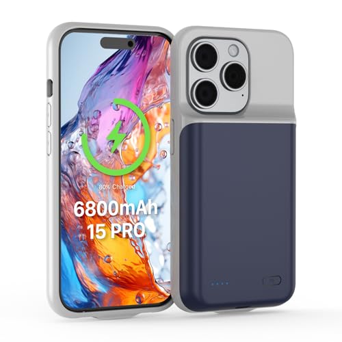 TQTHL Akkuhülle für iPhone 15 pro, [ 6800mAh ] Zusatzakku Ladehülle Akku hülle Handyhülle,wiederaufladbare Powerbank Akku Hülle kompatibel für iPhone 15 pro (6.1 Zoll) (Blau) von TQTHL