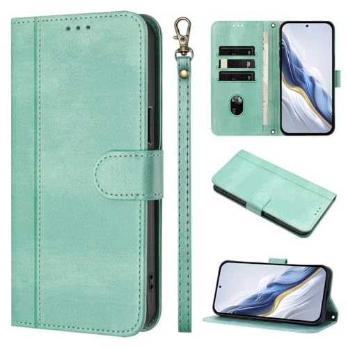 TQmchun Handyhülle für iPhone 16 Pro Max klapphülle,Vintage Magnetisch Flip Case -with [Kartenfach] [Ständer] Schutzhülle Lederhülle - Hellgrün von TQmchun