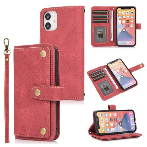 TQmchun Lederhülle für Xiaomi Poco X3 NFC Hülle,Premium Leder Tasche Flip Case Wallet Schutzhülle,mit Kartenfäch Klappbar Ständer Stoßfeste Handytasche -Weinrot von TQmchun