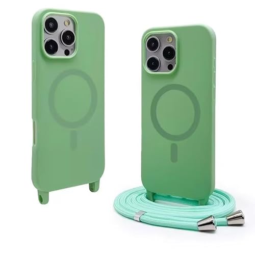 TQmchun Magnetische Handykette mit Band für iPhone 16,Handyhülle [Kompatibel mit MagSafe],Weich TPU Liquid Silikon Necklace Umhängen Kameraschutz Kette Stossfest Schutzhülle-Matcha grün von TQmchun