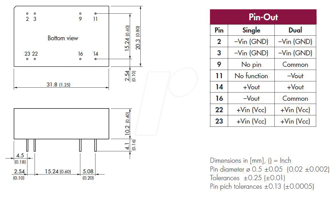 TEN 6-4811WIN - DC/DC-Wandler TEN 6WIN, 6 W, 18-75/5,0 VDC, DIL-24 von TRACO