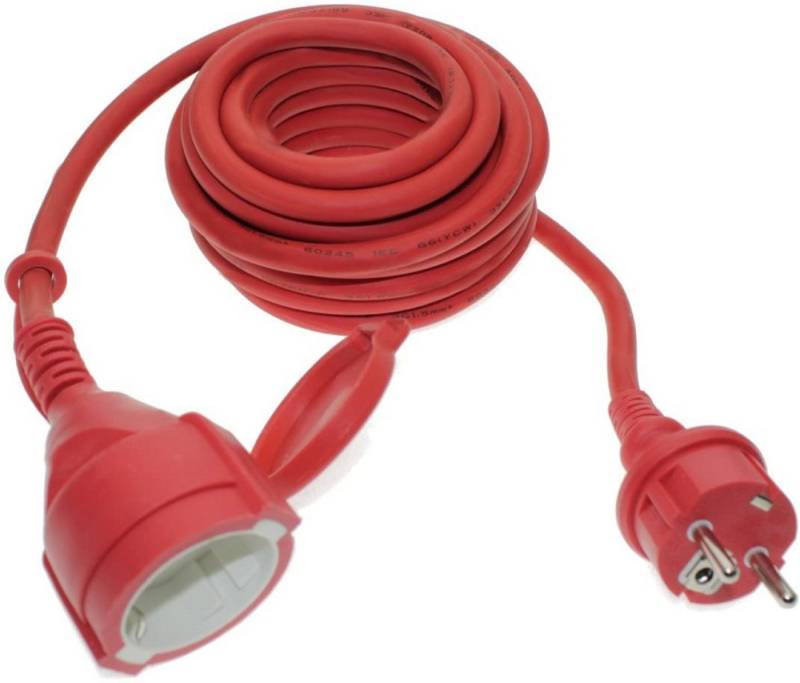 TRANGO Verlängerungskabel, 5MCR IP44 5 Meter Schuko Verlängerungskabel in Rot für Außenbereich – Rasenmäher – Innenbereich - Verlängerung Gummi Kabel - H05RR-F 3G 1,5mm (500 cm), Outdoorkabel mit integriertem Kinderschutz von TRANGO