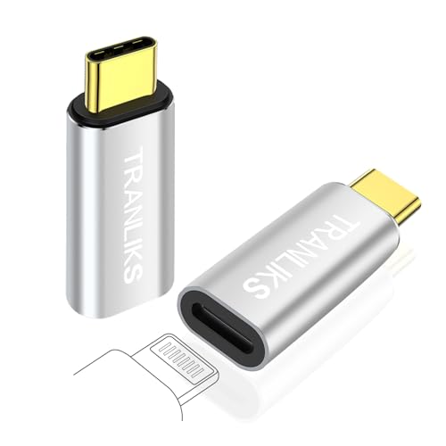 TRANLIKS 2 Pack für Lightning auf USB C Adapter, Unterstützt PD 60W Schnelles Aufladen und Datenübertragung für Apple 15/16 - Silber von TRANLIKS