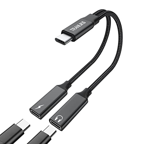 TRANLIKS USB C Splitter, 2 in 1 Adapter USB C mit PD 60W Schnellladung und Kopfhörer für 15/15 Pro/15 Plus/15 Pro Max. von TRANLIKS