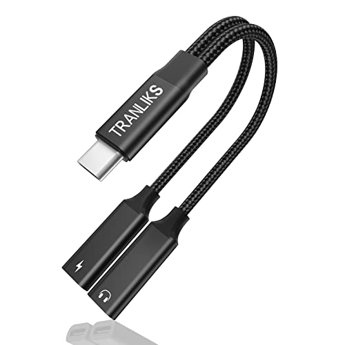 TRANLIKS USB C Splitter, USB C Doppelstecker Adapter Kopfhörer und Laden Verteiler mit PD 60W Schnellladung Aux Audio Kabel für Samsung/15/15 Pro/15 Plus/15 Pro Max - Schwarz von TRANLIKS