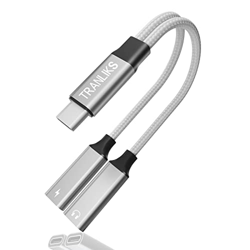 TRANLIKS USB C Splitter, USB C Doppelstecker Adapter Kopfhörer und Laden Verteiler mit PD 60W Schnellladung Aux Audio Kabel für Samsung/15/15 Pro/15 Plus/15 Pro Max - Silber von TRANLIKS