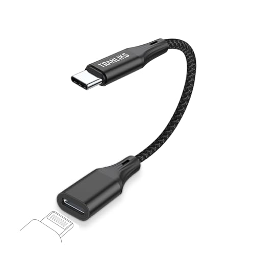 TRANLIKS für Lightning auf USB C Male Adapter 60W PD Schnelles Laden und Datenübertragung für Apple 15/16 -Schwarz(Keine Unterstützung für Kopfhörer) von TRANLIKS