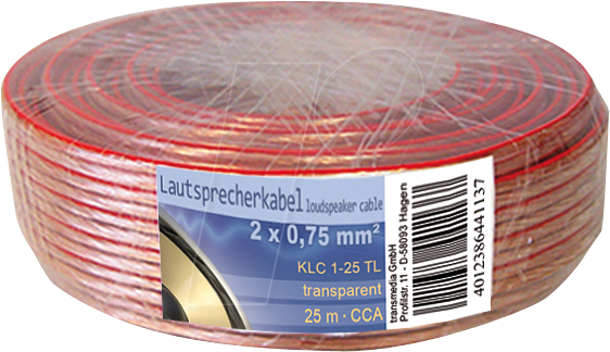 TME KLC1-25 TL - Lautsprecherkabel CCA-Leiter, 2x0,75mm², transp., 25m-Ring von TRANSMEDIA