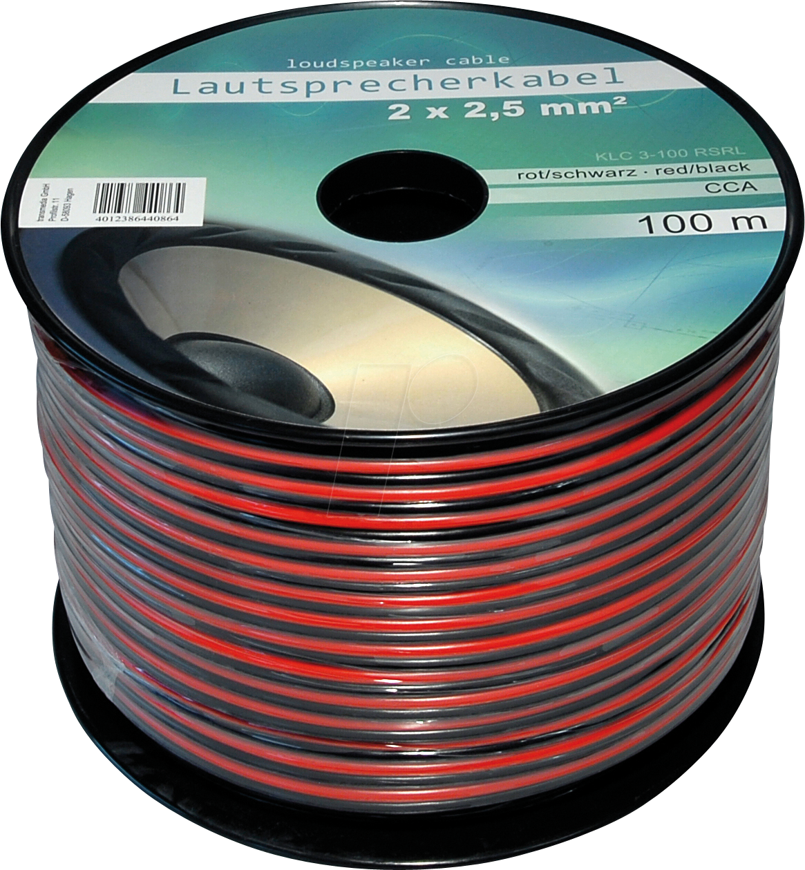TME KLC3-100RSRL - Lautsprecherkabel CCA-Leiter, 2x2,5mm², rot/schwarz, 100m-Spule von TRANSMEDIA