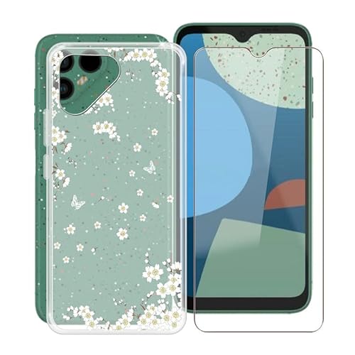 TREBAM Handyhülle für Fairphone 4 (6.3 Zoll) + Gehärtetes Glas Schutzfolie, Stoßfest Silikon Schutzhülle Tasche Ultradünne weiches TPU Case Hülle für Fairphone 4 - Weiße Blume von TREBAM