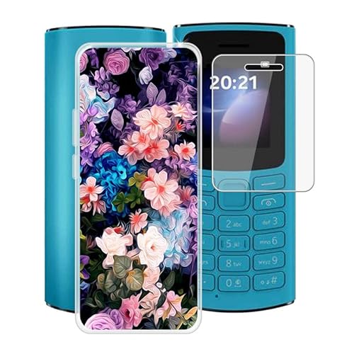 TREBAM Handyhülle für Nokia 105 4G 2023 (1.8 Zoll) + Gehärtetes Glas Schutzfolie, Stoßfest Silikon Schutzhülle Tasche Ultradünne weiches TPU Case Hülle für Nokia 105 4G 2023 - XT30 von TREBAM