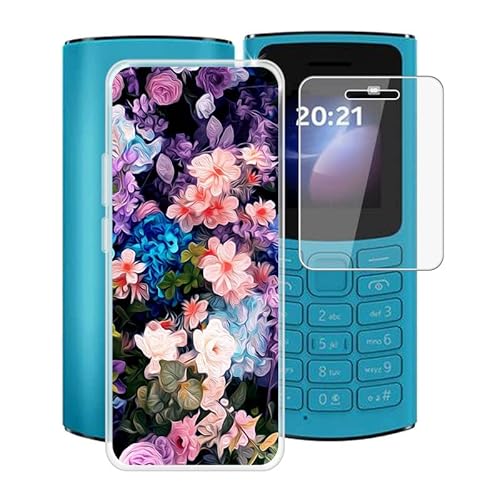 TREBAM Handyhülle für Nokia 105 4G 2023 (1.8 Zoll) + Gehärtetes Glas Schutzfolie, Stoßfest Silikon Schutzhülle Tasche Ultradünne weiches TPU Case Hülle für Nokia 105 4G 2023 - XT30 von TREBAM