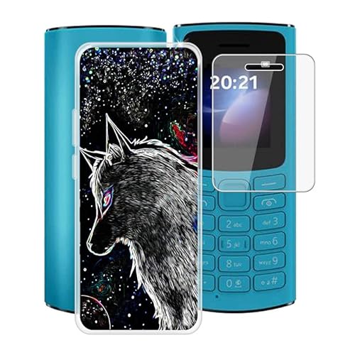 TREBAM Handyhülle für Nokia 105 4G 2023 (1.8 Zoll) + Gehärtetes Glas Schutzfolie, Stoßfest Silikon Schutzhülle Tasche Ultradünne weiches TPU Case Hülle für Nokia 105 4G 2023 - XT38 von TREBAM