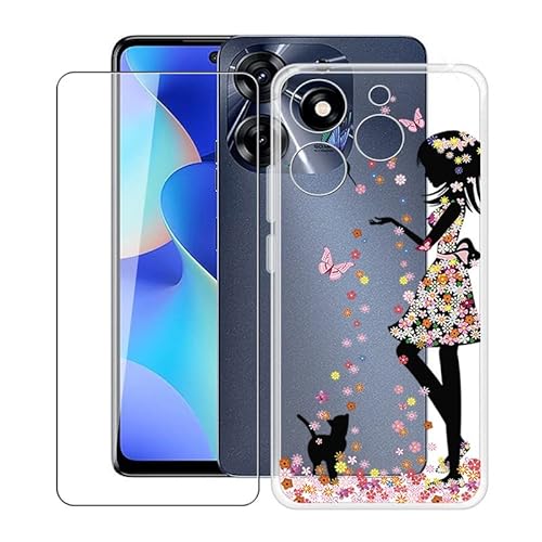 TREBAM Handyhülle für Tecno Spark 10 Pro (6.8 Zoll) + Gehärtetes Glas Schutzfolie, Stoßfest Silikon Schutzhülle Tasche Ultradünne weiches TPU Case Hülle für Tecno Spark 10 Pro - Mädchen von TREBAM