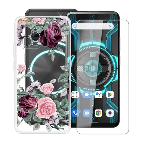 TREBAM Handyhülle für Unihertz Luna (6.81 Zoll) + Gehärtetes Glas Schutzfolie, Stoßfest Silikon Schutzhülle Tasche Ultradünne weiches TPU Case Hülle für Unihertz Luna - Rote Rose von TREBAM
