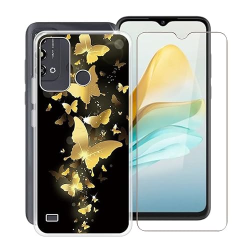 TREBAM Handyhülle für ZTE Blade A53 (6.52 Zoll) + Gehärtetes Glas Schutzfolie, Stoßfest Silikon Schutzhülle Tasche Ultradünne weiches TPU Case Hülle für ZTE Blade A53 - WMA30 von TREBAM