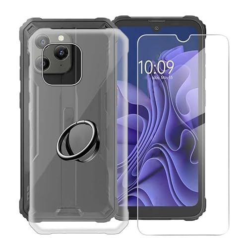 TREBAM Hülle + Schutzfolie für Blackview BV5300 (6.10 Zoll) mit 360° Rotating Magnet Ring Ständer, Transparent TPU Handyhülle Case Weich Silikon Schutzhülle Tasche für Blackview BV5300 von TREBAM