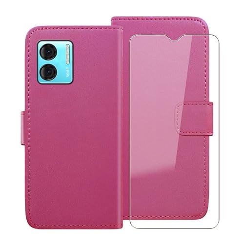 TREBAM Hülle für Doogee N50 (6.52") Standfunktion Case + Gehärtetem Glasfolie 9H Härte, Flip Handyhülle PU-Leder Tasche Flip Schutzhülle Cover - Rosered von TREBAM