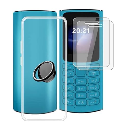 TREBAM Hülle für Nokia 105 4G 2023 (1.8 Zoll) mit 2 Stück + Gehärtetem Glasfolie + 360° Rotating Magnet Ring Ständer, Weiches Silikon TPU Anti-Kratzen Handyhülle Tasche für Nokia 105 4G 2023 von TREBAM