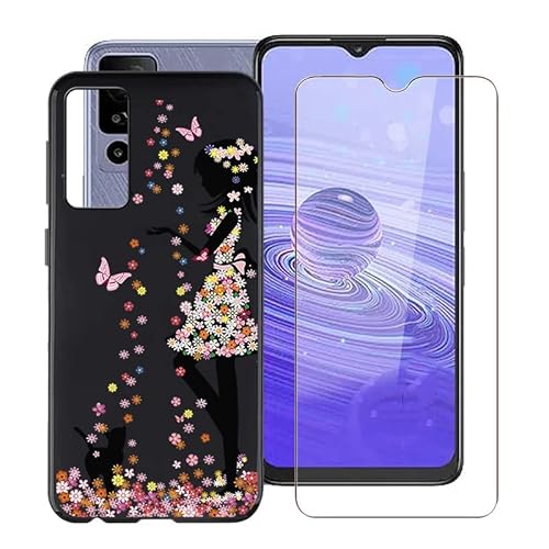 TREBAM Hülle für TCL 40R 5G (6.6 Zoll) Mit 1 X Gehärtetem Glas Schutzfolie, Ultradünne Schwarz Kratzfest Weich Silikon TPU Bumper Schutzhülle Cover für TCL 40R 5G - WM49 von TREBAM