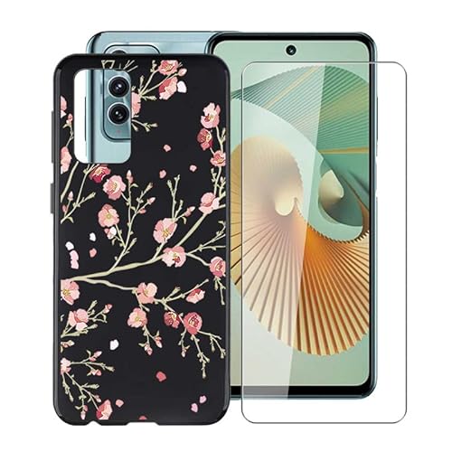 TREBAM Hülle für ZTE Blade V40 5G (6.67 Zoll) Mit 1 X Gehärtetem Glas Schutzfolie, Ultradünne Schwarz Kratzfest Weich Silikon TPU Bumper Schutzhülle Cover für ZTE Blade V40 5G - WM84 von TREBAM
