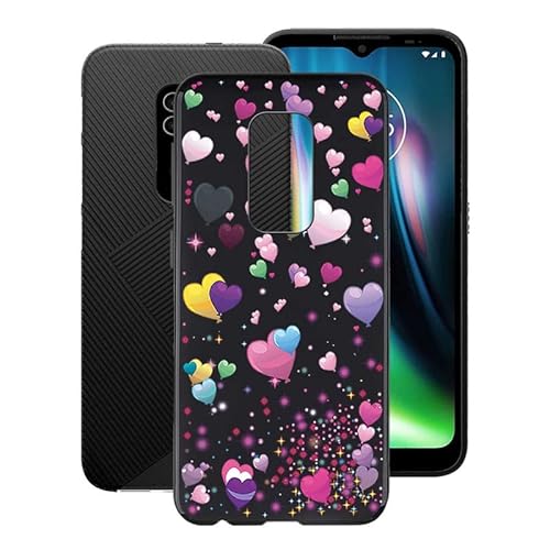 TREBAM Schwarz Stoßfest Hülle für Motorola Defy 2021 (6.5 Zoll), Ultradünne Anti-Kratzen Handyhülle Cover Weiches Silikon Schutzhülle Tasche für Motorola Defy 2021 - Herz Ballon von TREBAM