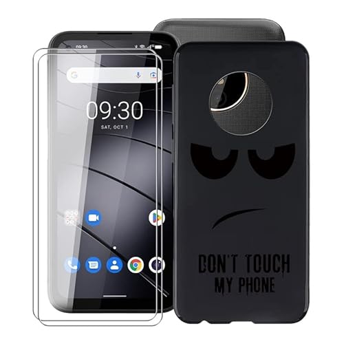 TREBAM Schwarz Stoßfest Schutzhülle Hülle Cover für Gigaset GX6 Pro (6.60 Zoll) + 2 Stück Gehärtetem Glas, Ultradünne Silikon Sanft TPU Bumper Handyhülle Case - Nicht Tasten von TREBAM