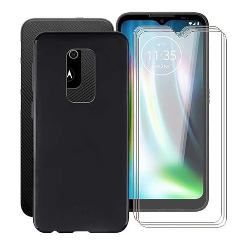TREBAM Schwarz Stoßfest Schutzhülle Hülle Cover für Motorola Defy 2021 (6.5 Zoll) + 3 Stück Gehärtetem Glas, Ultradünne Silikon Sanft TPU Bumper Handyhülle Case - Black von TREBAM