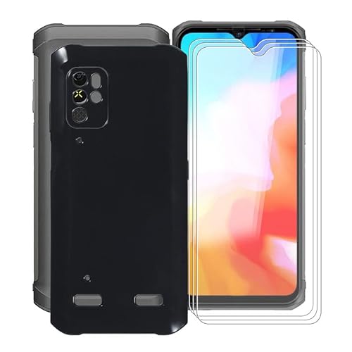 TREBAM Schwarz Stoßfest Schutzhülle Hülle Cover für Ulefone Armor 12s (6.52 Zoll) + 3 Stück Gehärtetem Glas, Ultradünne Silikon Sanft TPU Bumper Handyhülle Case - Black von TREBAM
