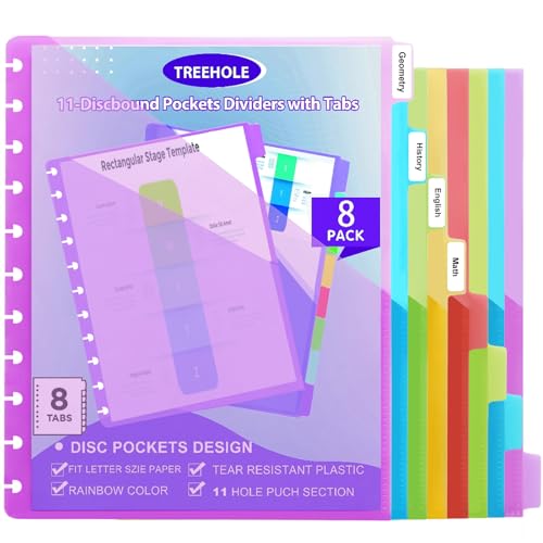 11 – Discbound Pocket Divider mit 8 Tabs, Briefgröße, Tul Notizbuch, Trennmappe, Dis Planer-Einlagen für Dokumente, Discbound System, Büro, Zuhause, Schule (8) von TREEHOLE