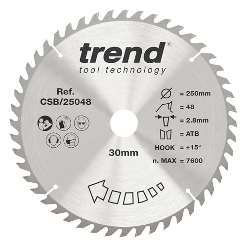 Trend Holz Kreissägeblatt, 250mm Durchmesser, 30mm Bohrung, 48 Zähne, HW, 3mm Schnittbreite, +15° Haken, CSB/25048 von TREND